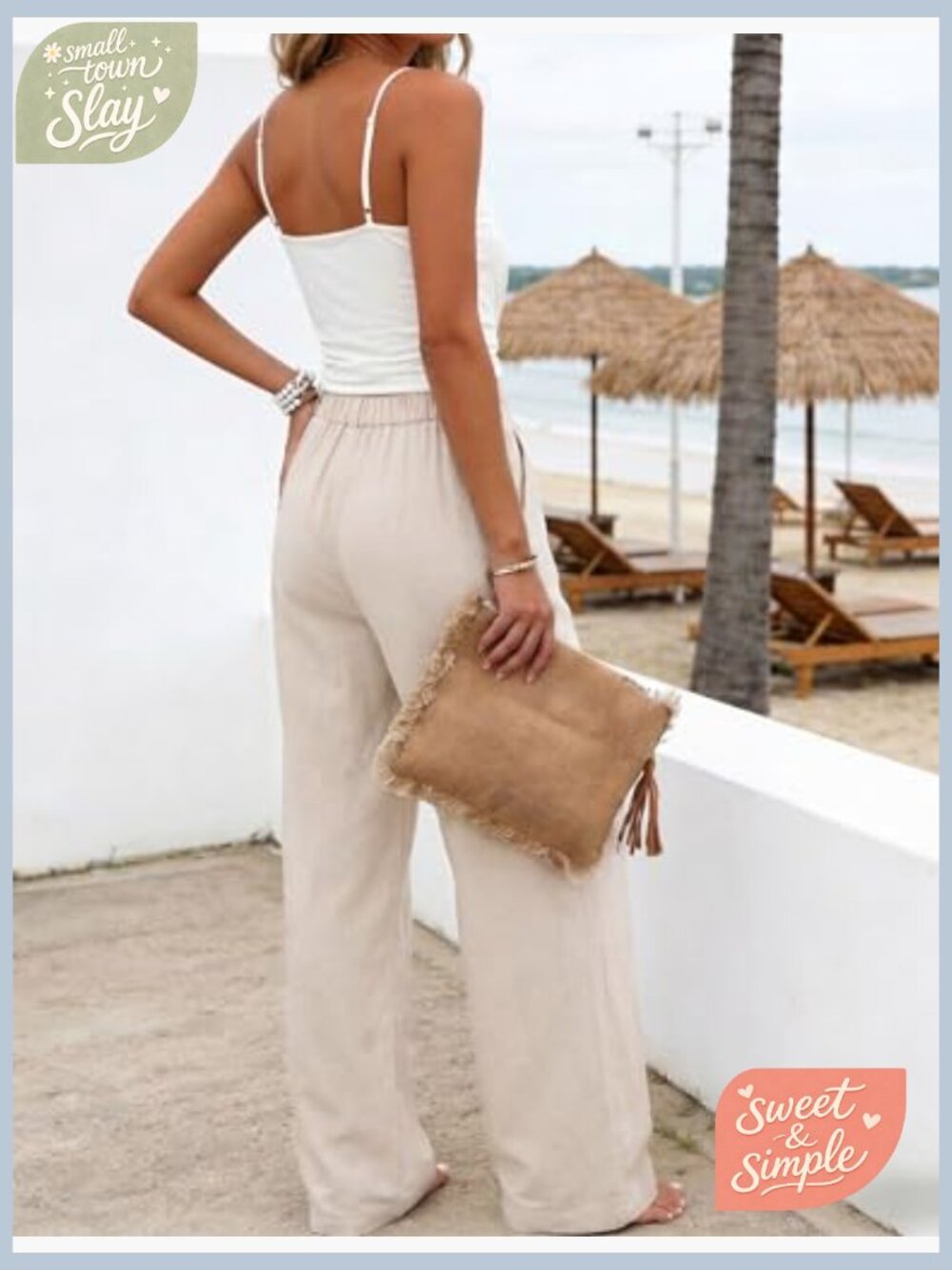 High Waisted Wide Leg Linen Pants Casual Button Up Trousers - Picture 4 of 7